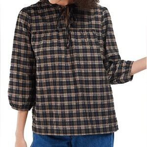 Barbour Brown and Black Plaid Seersucker Tunic